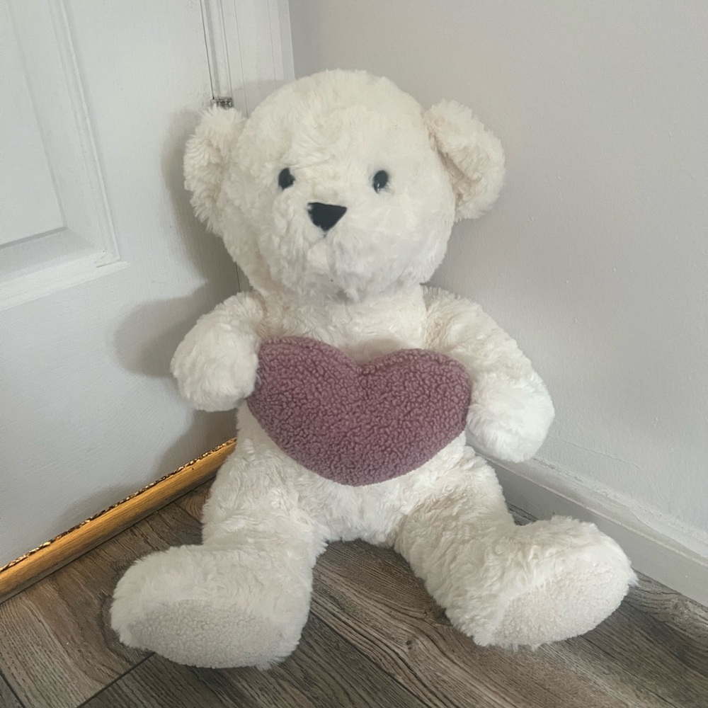 White Teddy Bear with Pink Heart